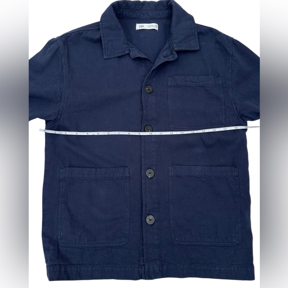 Zara NWOT Women’s Cotton Linen Blend Button Up Navy Jacket Size: 13-14 - Picture 4 of 7